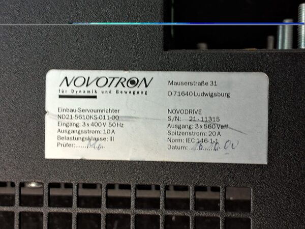 Novotron - NOVODRIVE - ND21-5610KS-011-00 - Servo Drive-Used - 21-11315 - Image 3