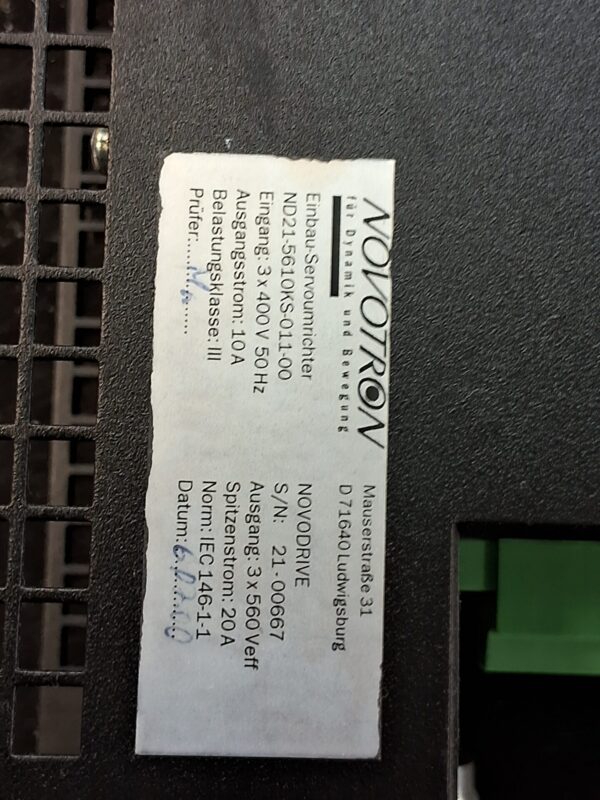 Novotron - NOVODRIVE - ND21-5610KS-011-00 - Servo Drive-Used - 21-00667 - Image 2